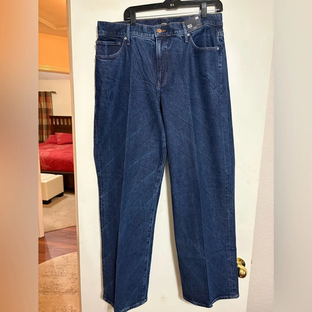 NWT Express Dark wash High Rise Wide leg jeans Sz 16 - Picture 1 of 5